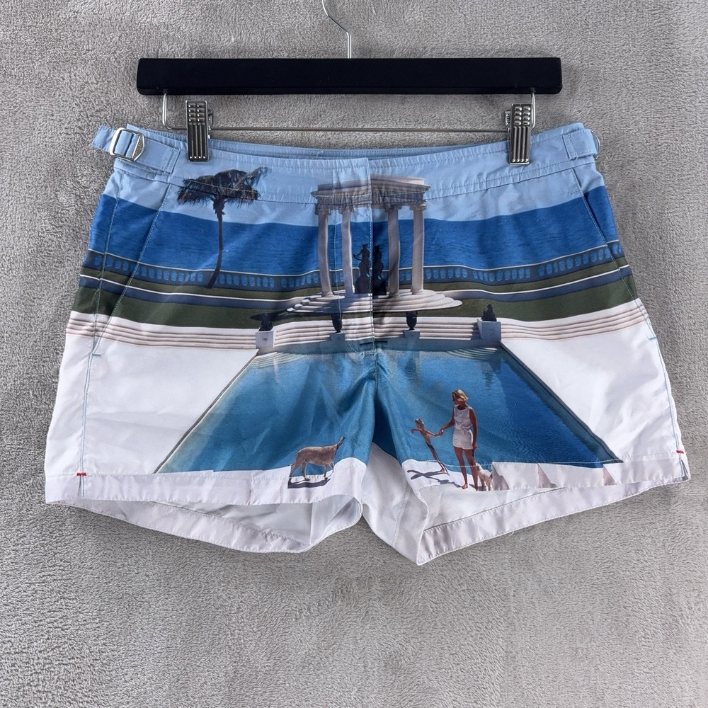 Orlebar Brown Whippet Swim Shorts Womens Size 4 White Roc‎ Pool Photo Print